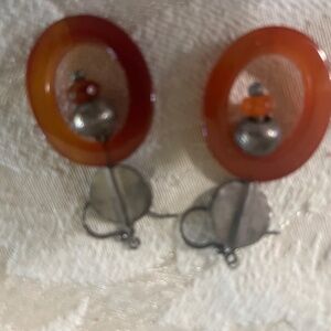 Handmade earrings made from amber & precious metal clay $63